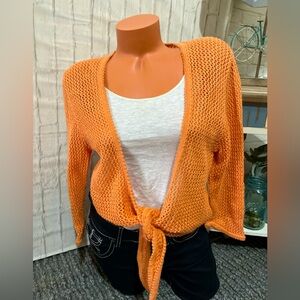 Christopher & Banks Womens Crochet Knit Open Front Cardigan Sz L (Jr.) Boho NEW!